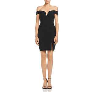 SEXY! Aqua Off The Shoulder Deep V Neck Slit Dress